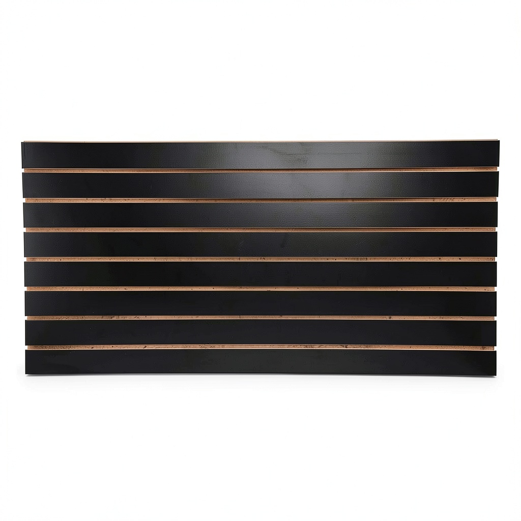 Black slatwall panels installed in a retail store setting