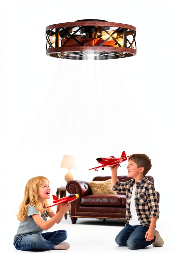 AQUBT Caged Ceiling Fan with Light Remote App Control-4