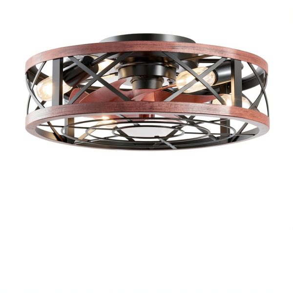 AQUBT Caged Ceiling Fan with Light Remote App Control-0