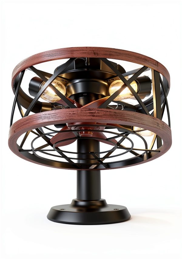 AQUBT Caged Ceiling Fan with Light Remote App Control-6