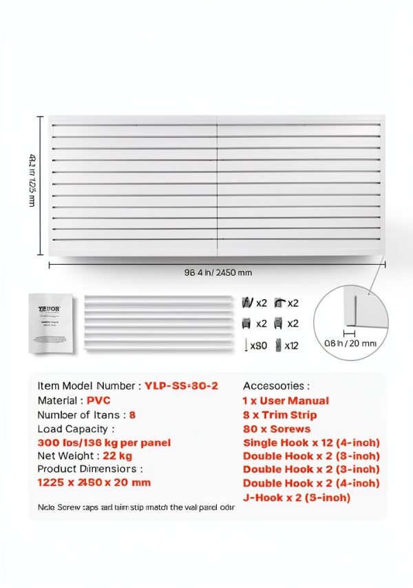 VEVOR PVC Slat Wall Panel Garage Tool Storage White-6
