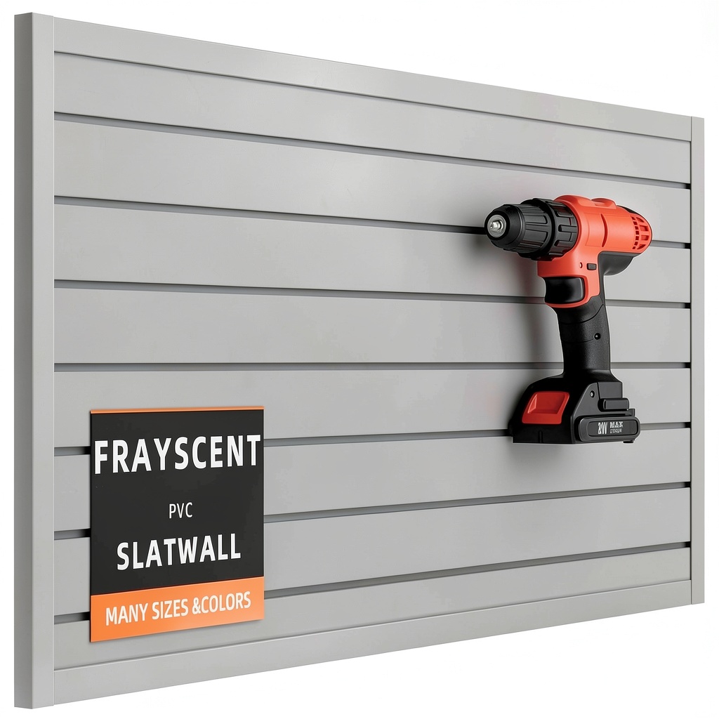 FRAYSCENT slatwall panels installed in a garage with tools and supplies organized