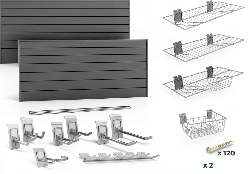 'CrownWall PVC slatwall panels installed in a garage setting'
