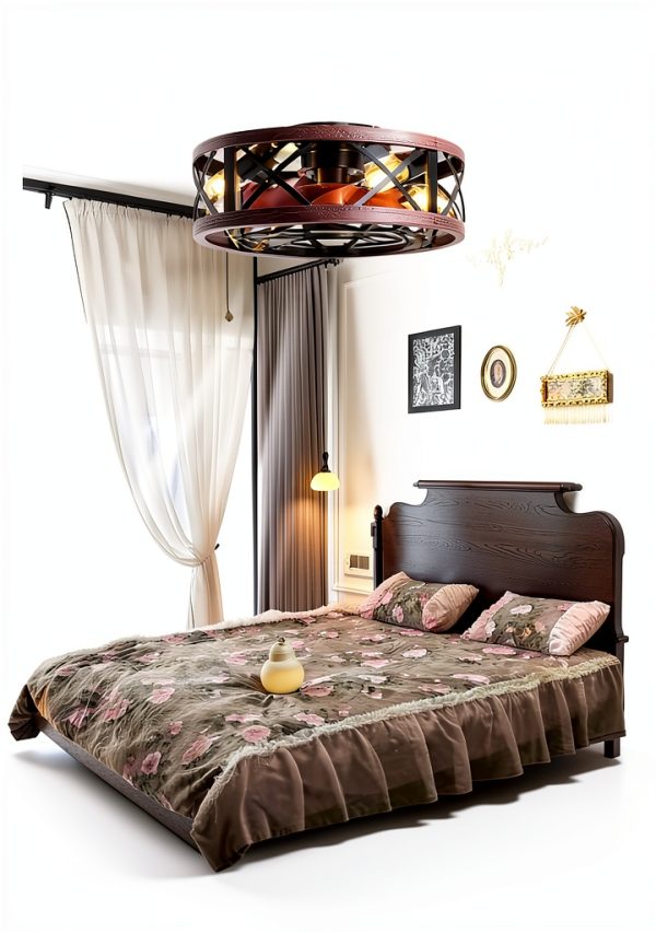 AQUBT Caged Ceiling Fan with Light Remote App Control-7
