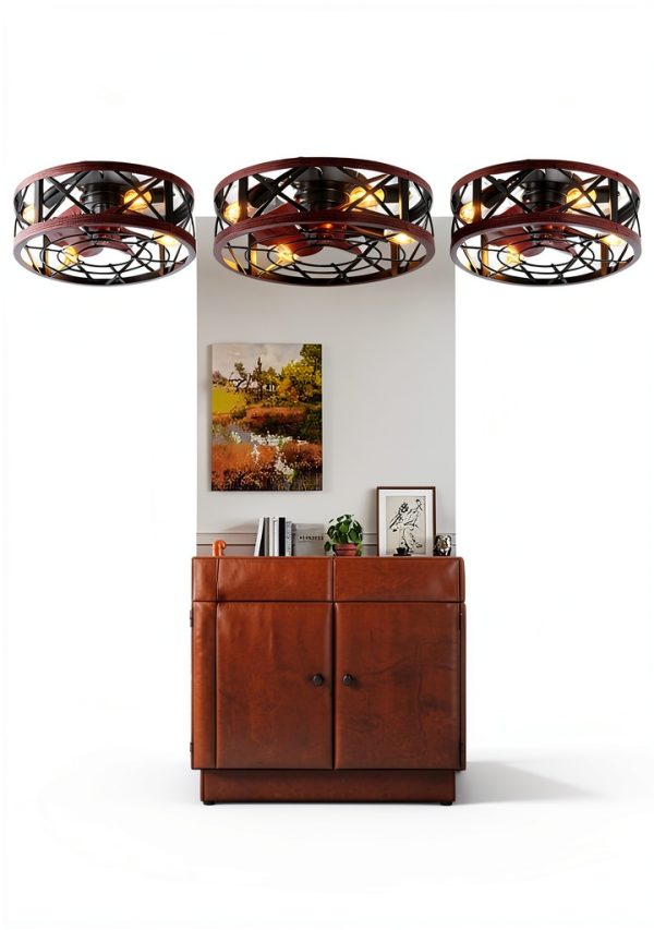 AQUBT Caged Ceiling Fan with Light Remote App Control-3