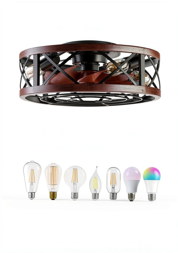 AQUBT Caged Ceiling Fan with Light Remote App Control-1